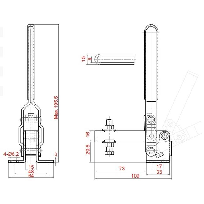 Vendita online Bloccaggio verticale base piatta braccio regolabile 200 Kg.